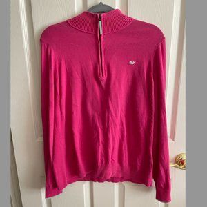 Vineyard Vines Pink Sweater with Green Whale Quarter Zip | Preppy Vintage